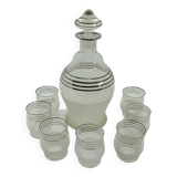 Ensemble carafe et 7 verres à liqueur en verre granité et liseré argent