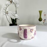 Vintage slip cup / mug - Orchid floral pattern - Lilac and white tones