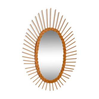 Miroir soleil ovale en rotin 1960 62x45cm