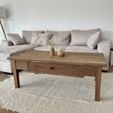 Farm coffee table a drawer in raw wood