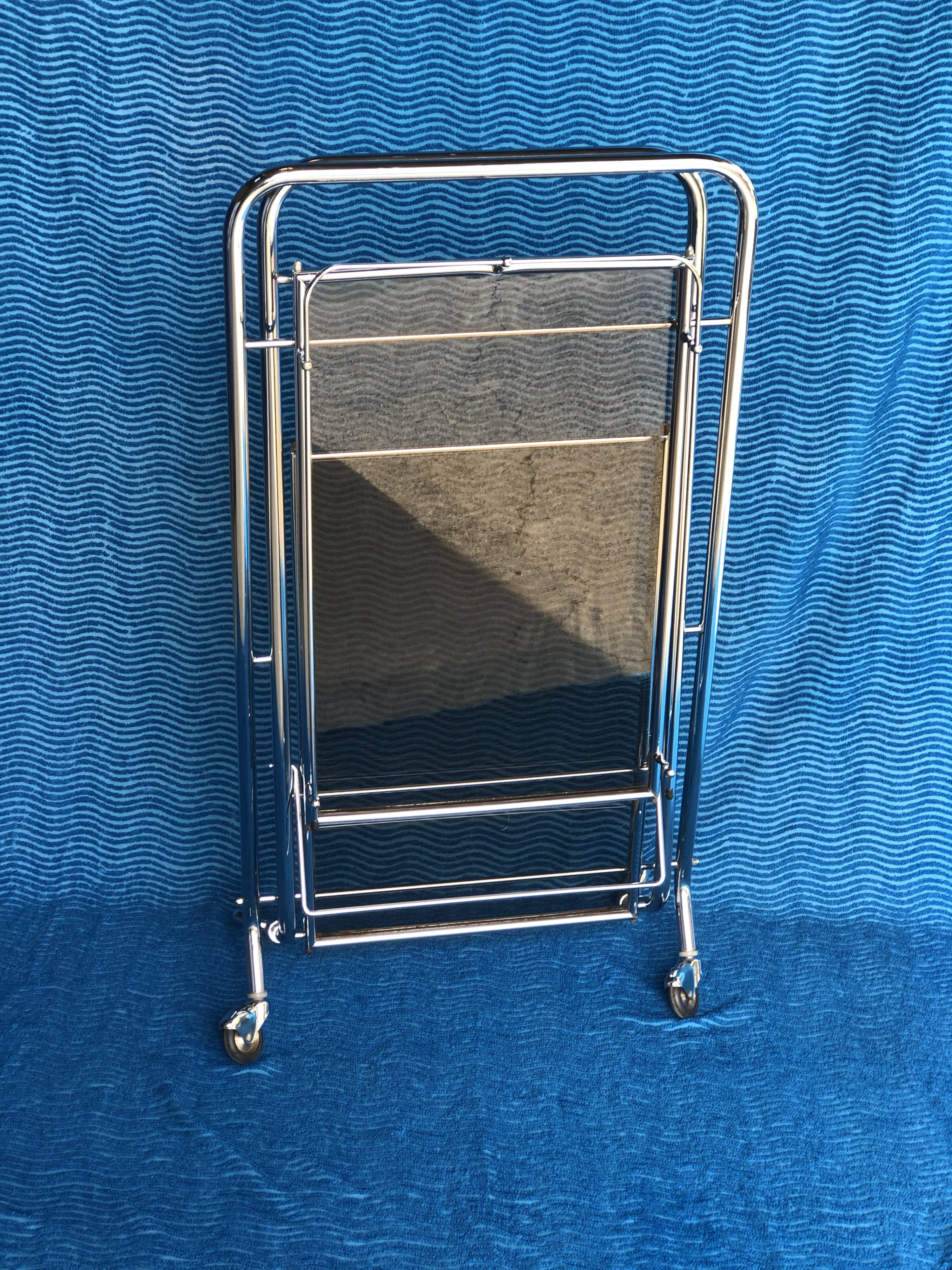 1970 folding server on wheels smoked glass