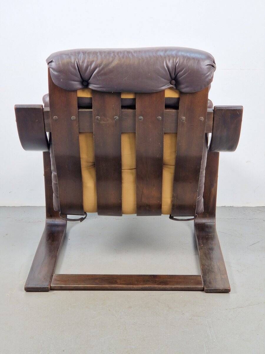 Vintage Armchair in Brown Leather and Bentwood attributed to Coja, 1970s