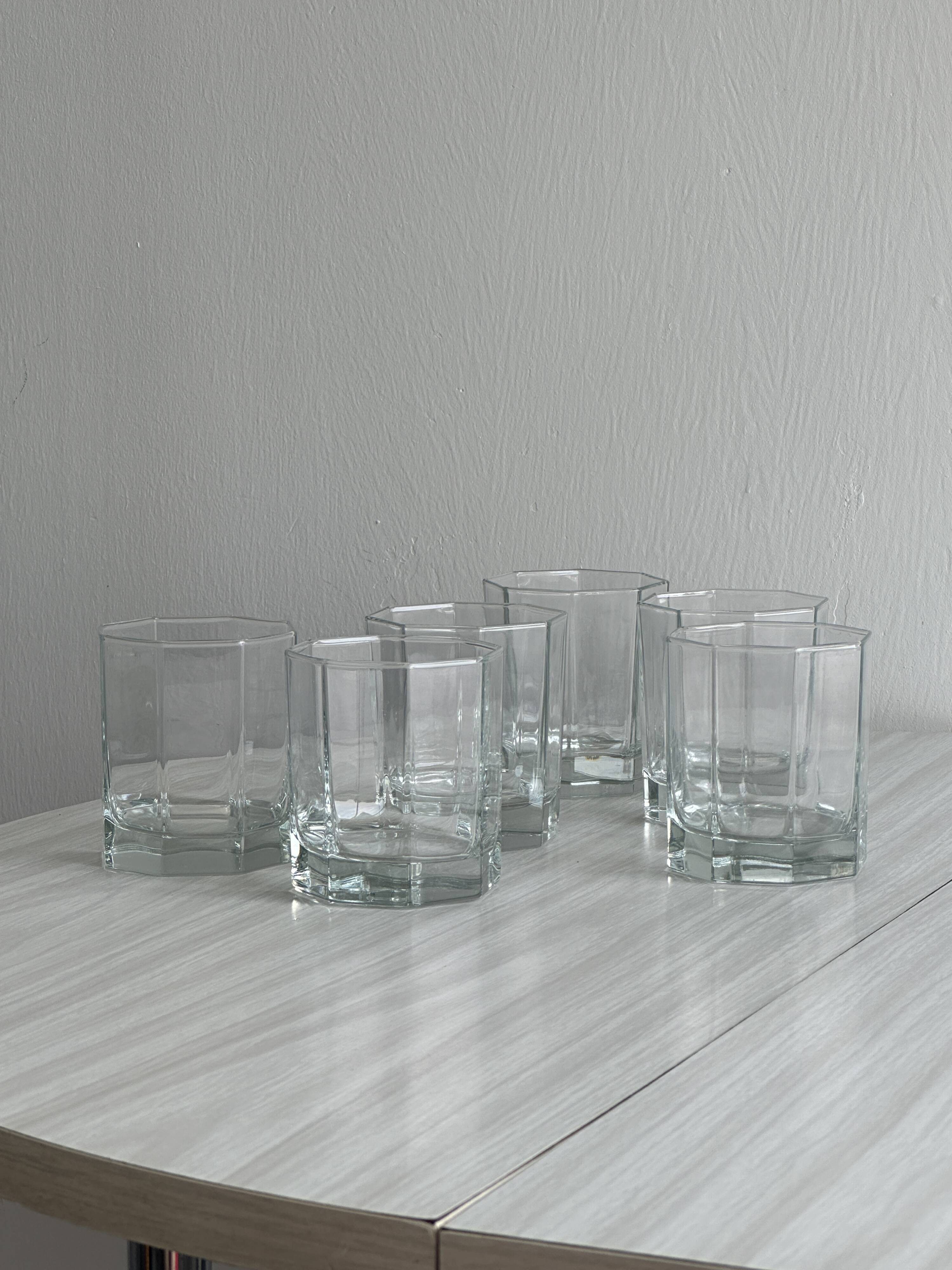 6 octagonal glasses, thick translucent glass, perfect for whiskey