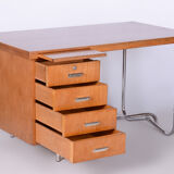 Restored Pair of Oak Writing Desks, Hynek Gottwald, Chrome, Czechia, 1930s