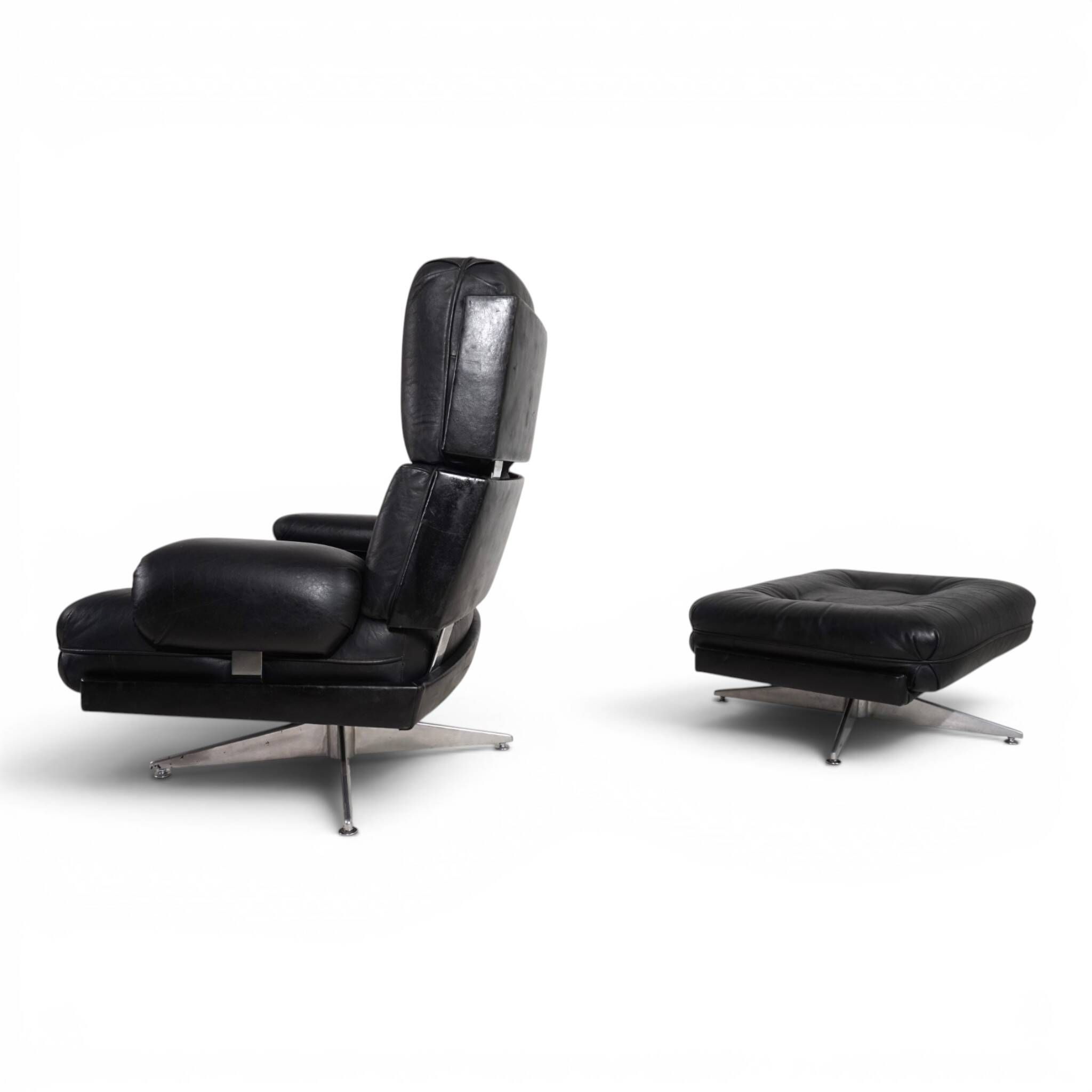 Howard Keith Kohinoor Leather Armchair with Ottoman for HK Furniture, 1970
