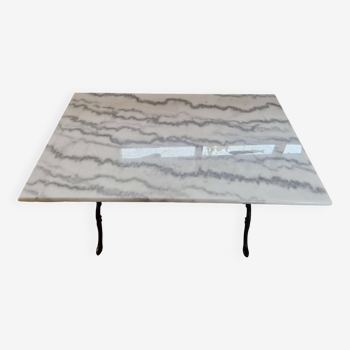 Table bistrot plateau marbre & Pied en fonte
