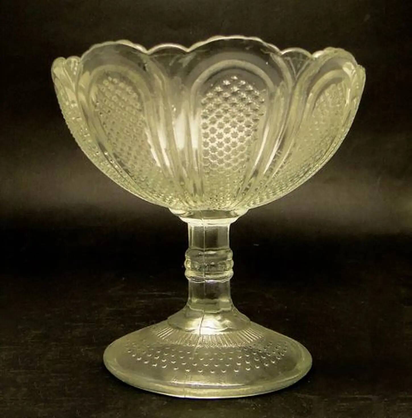 Basket sugar bowl, pressed glass, Ząbkowice, Poland, 1970s