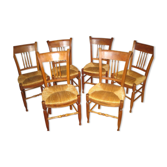 Suite of 6 chairs directoire walnut