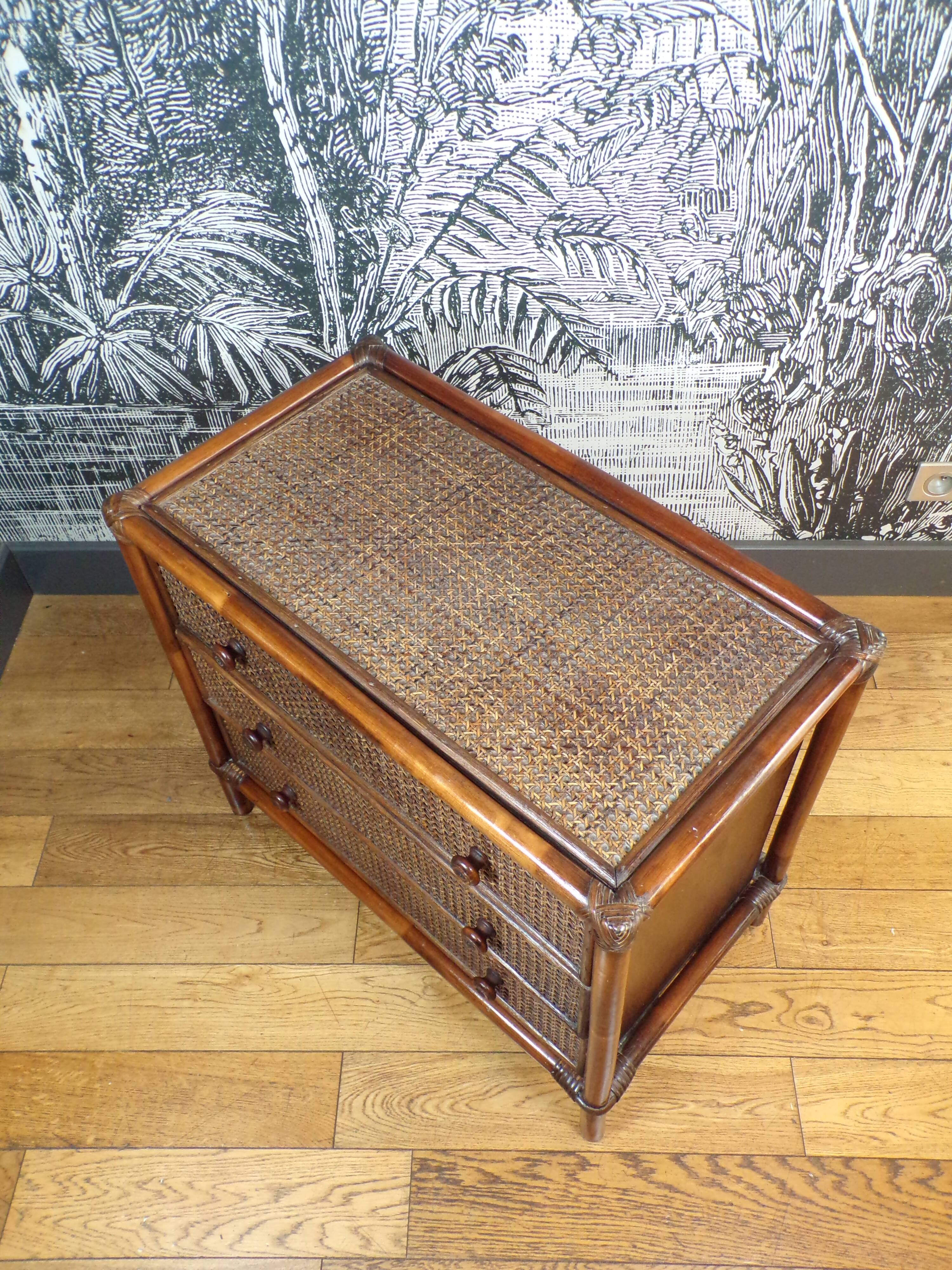 Vintage 3-drawer rattan chest of drawers