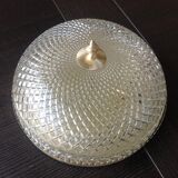 Round ceiling lamp in structured glass art deco style 30s-40s