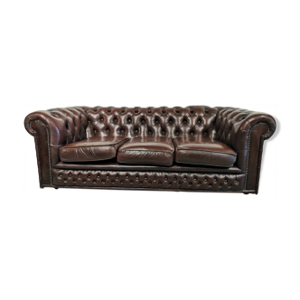 Sofa chesterfield brown leather three seater bamboo