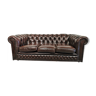 Sofa chesterfield brown leather three seater bamboo
