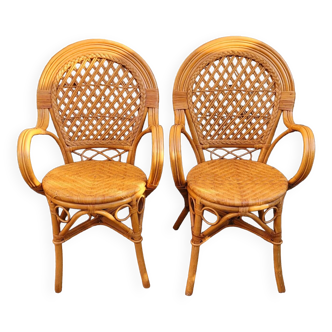 Chaises vintage en rotin et bambou, 1970
