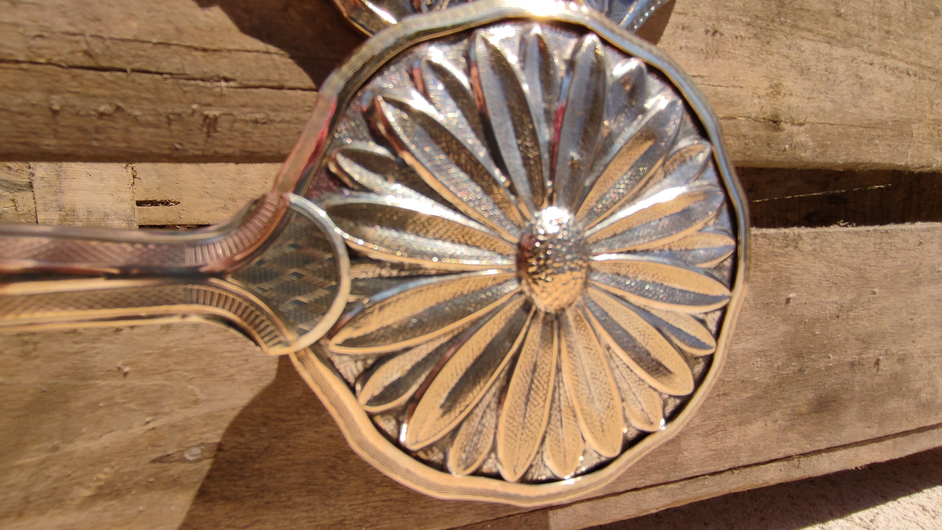 Vintage hand mirror set and silver metal brush