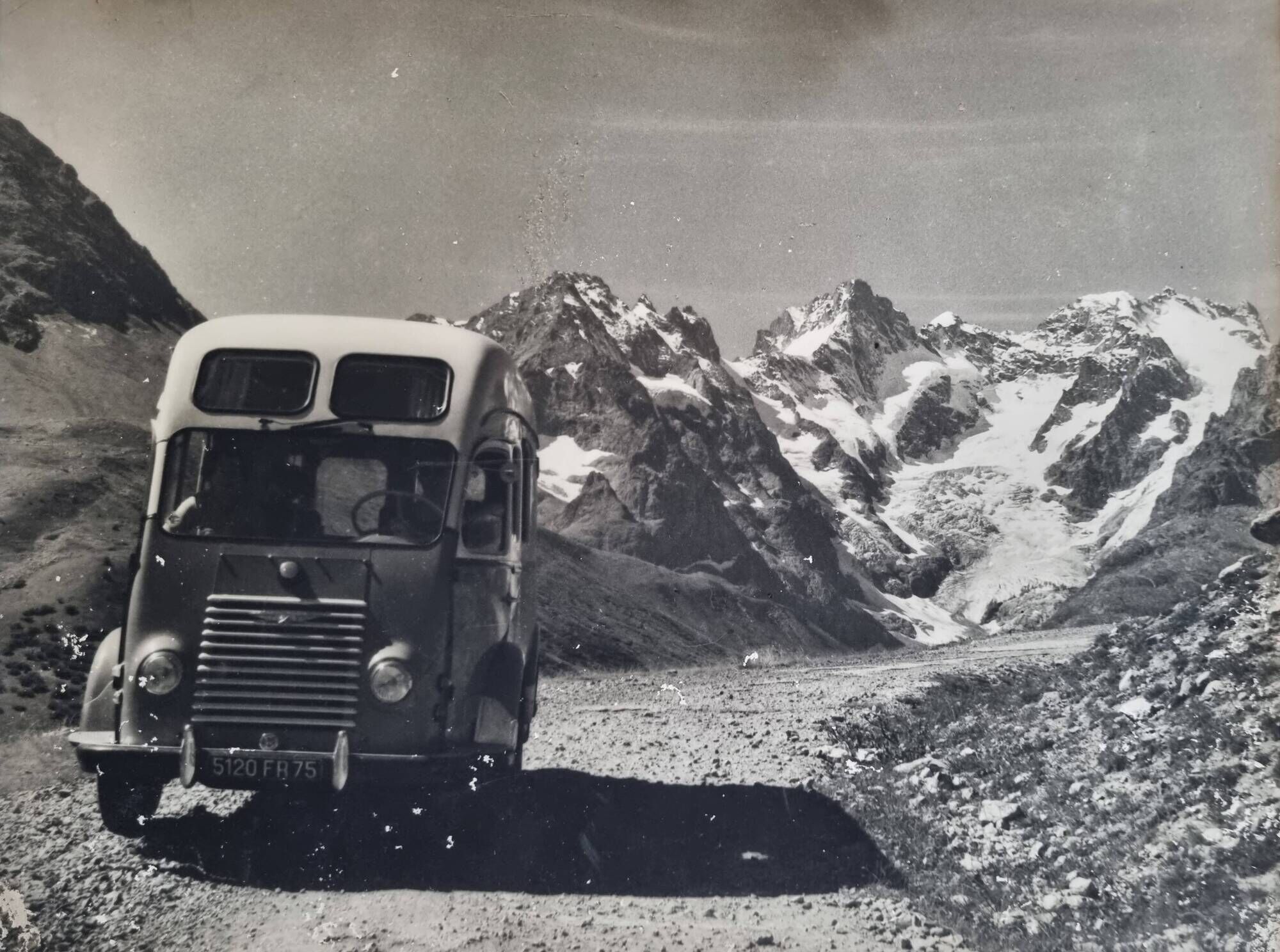 Vintage silver print of a mountain and alpine glacier framed 53x43 cm 1960