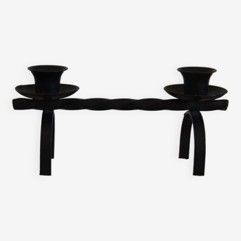 Brutalist candle holder in black iron