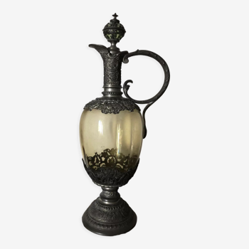 Pewter and blown glass ewer 19th century renaissance style