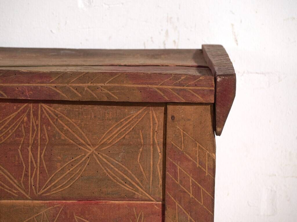 Antique carved pine chest – Central Europe, circa 1850