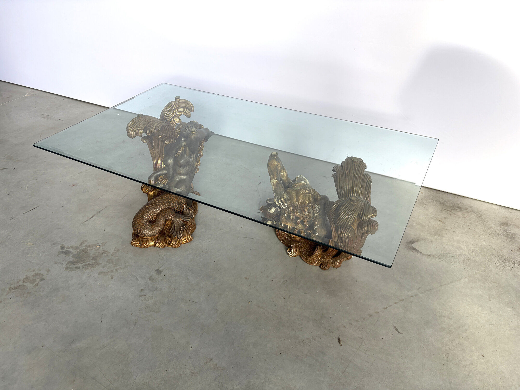 Vintage gilt wood mermaid coffee table, 1960s - Italy
