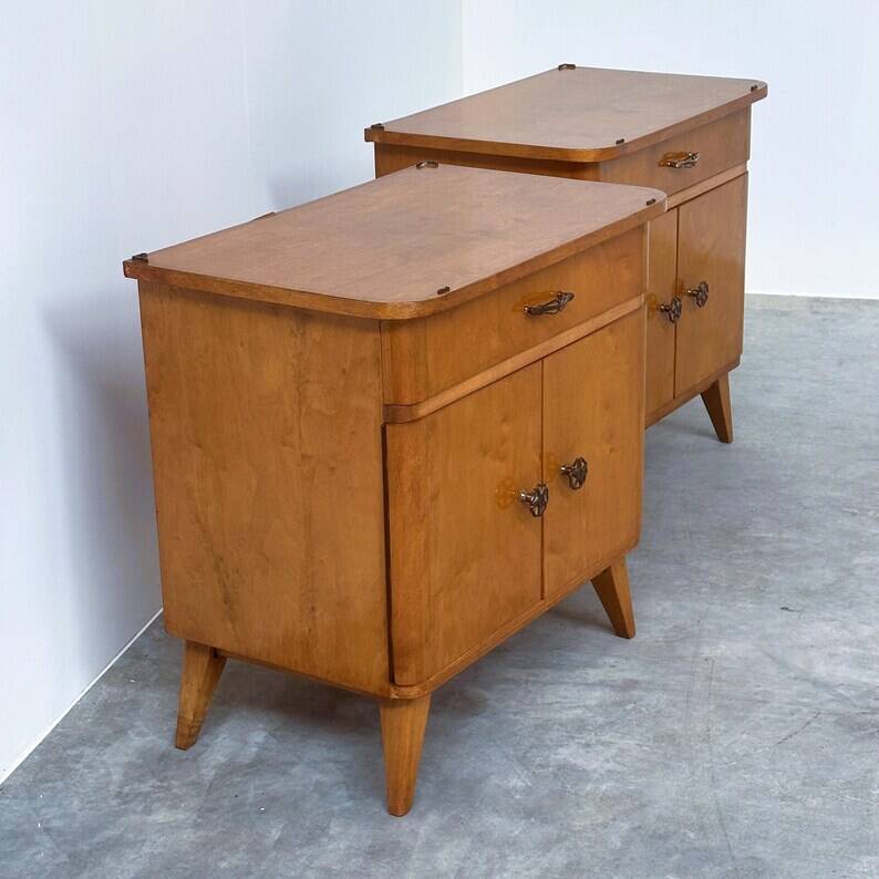 Pair of Mid-Century Nightstands with Compass Legs, 1950s
