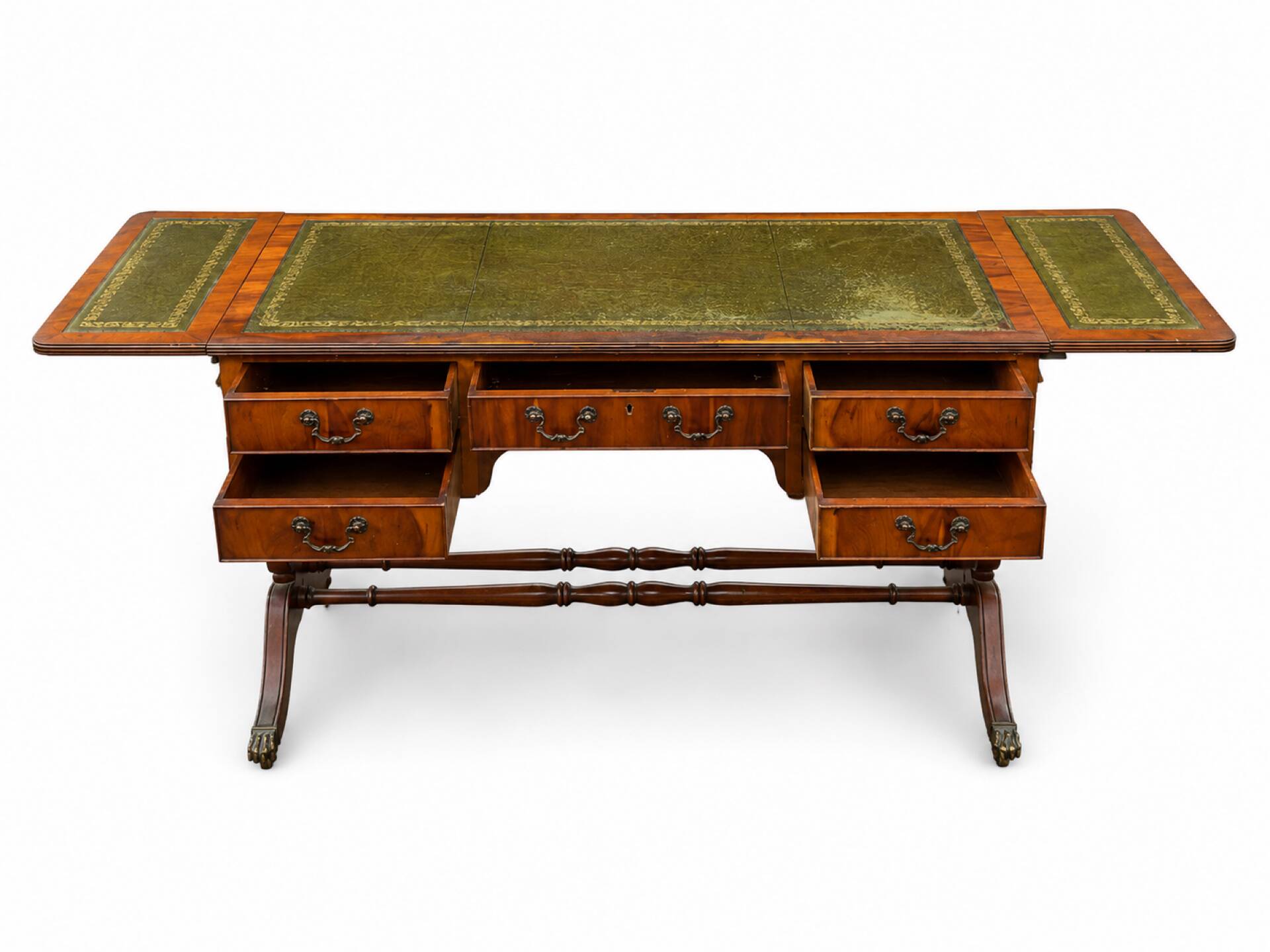 English mahogany double-sided desk with extensions