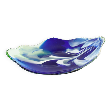 Vintage Leaf Design Glass Tray from Marinha Grande, 1960s