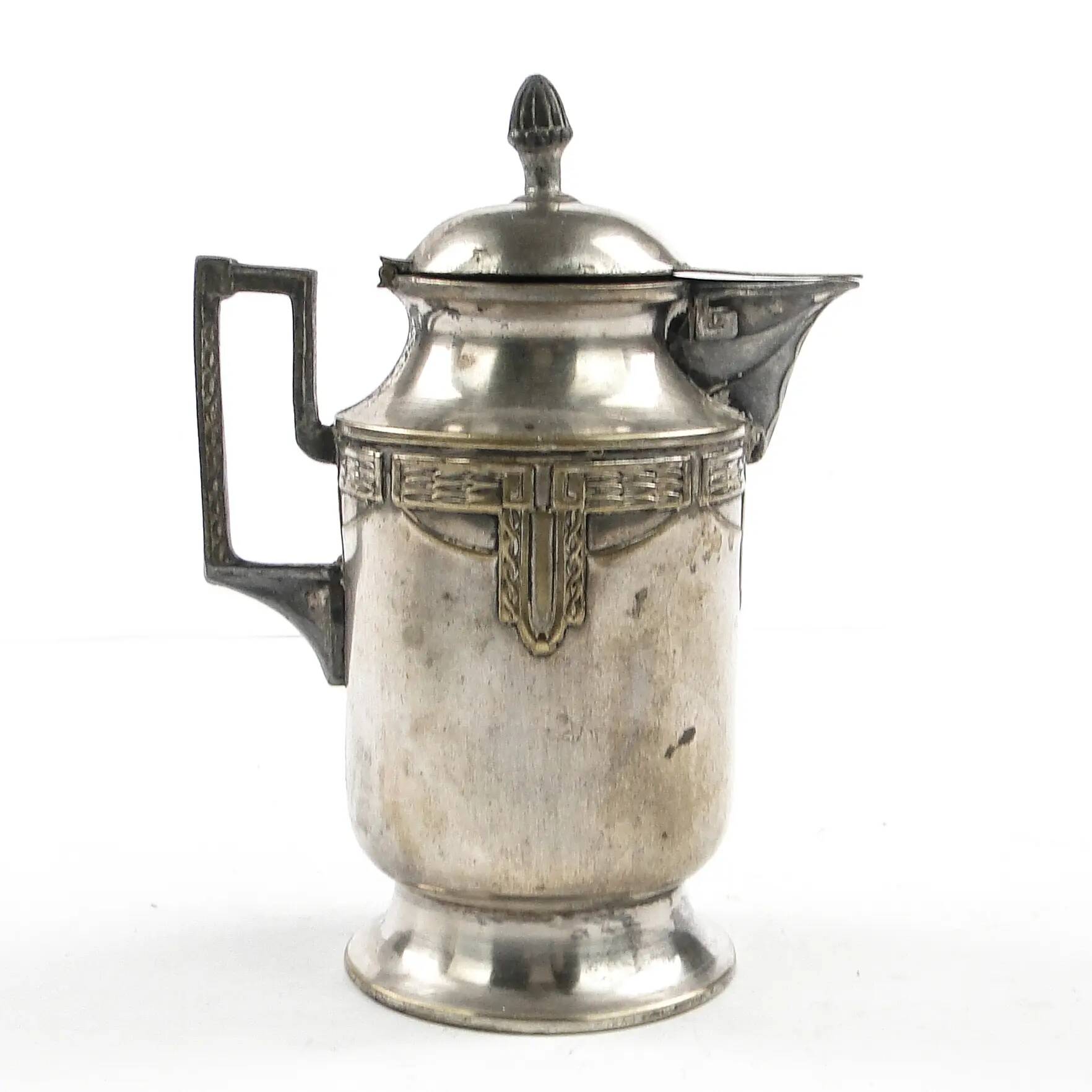 Art Nouveau oil jug, silver-plated brass, pewter, Germany, early 20th century