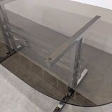 Large smoked glass and chrome table from the 70s