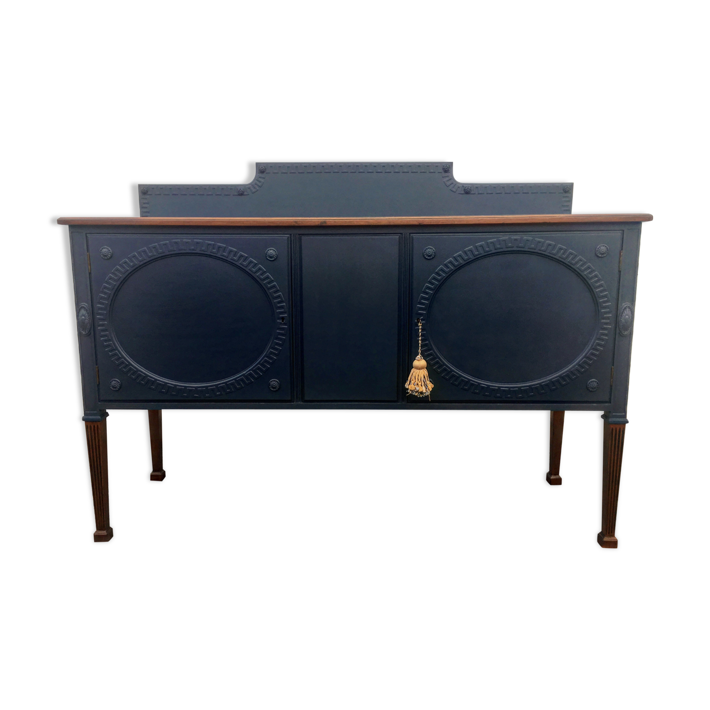 Vintage dark blue hand painted regency style buffet