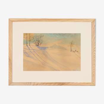 Paysage d’hiver, Aquarelle sur papier, 51 x 40 cm