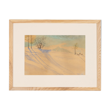 Paysage d’hiver, Aquarelle sur papier, 51 x 40 cm