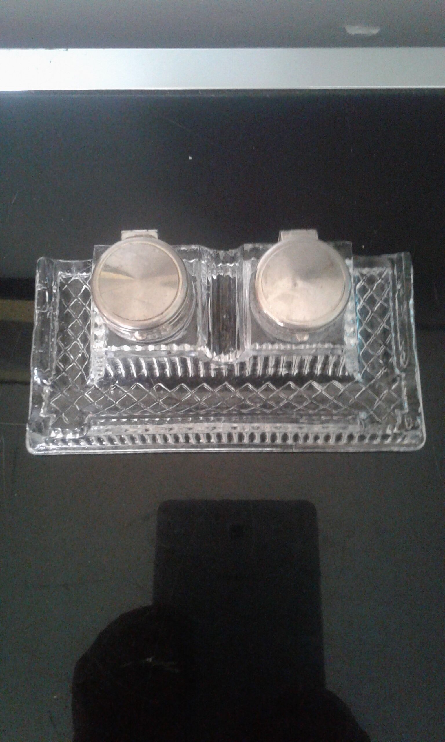 Double antique glass inkwell