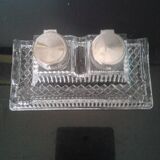 Double antique glass inkwell