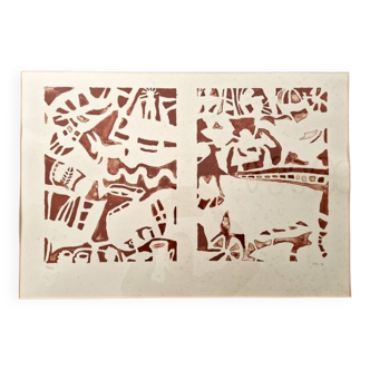Jan Voss (Né en 1936) - Importante lithographie en couleurs - "Abstrait" - Signée et datée 1996
