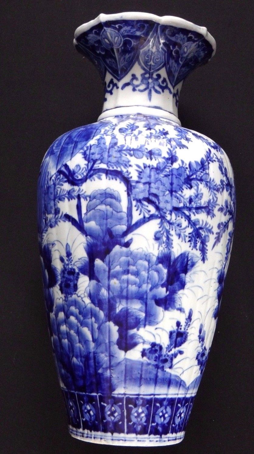 Japanese vase white blue 54cm bird JapanXIX
