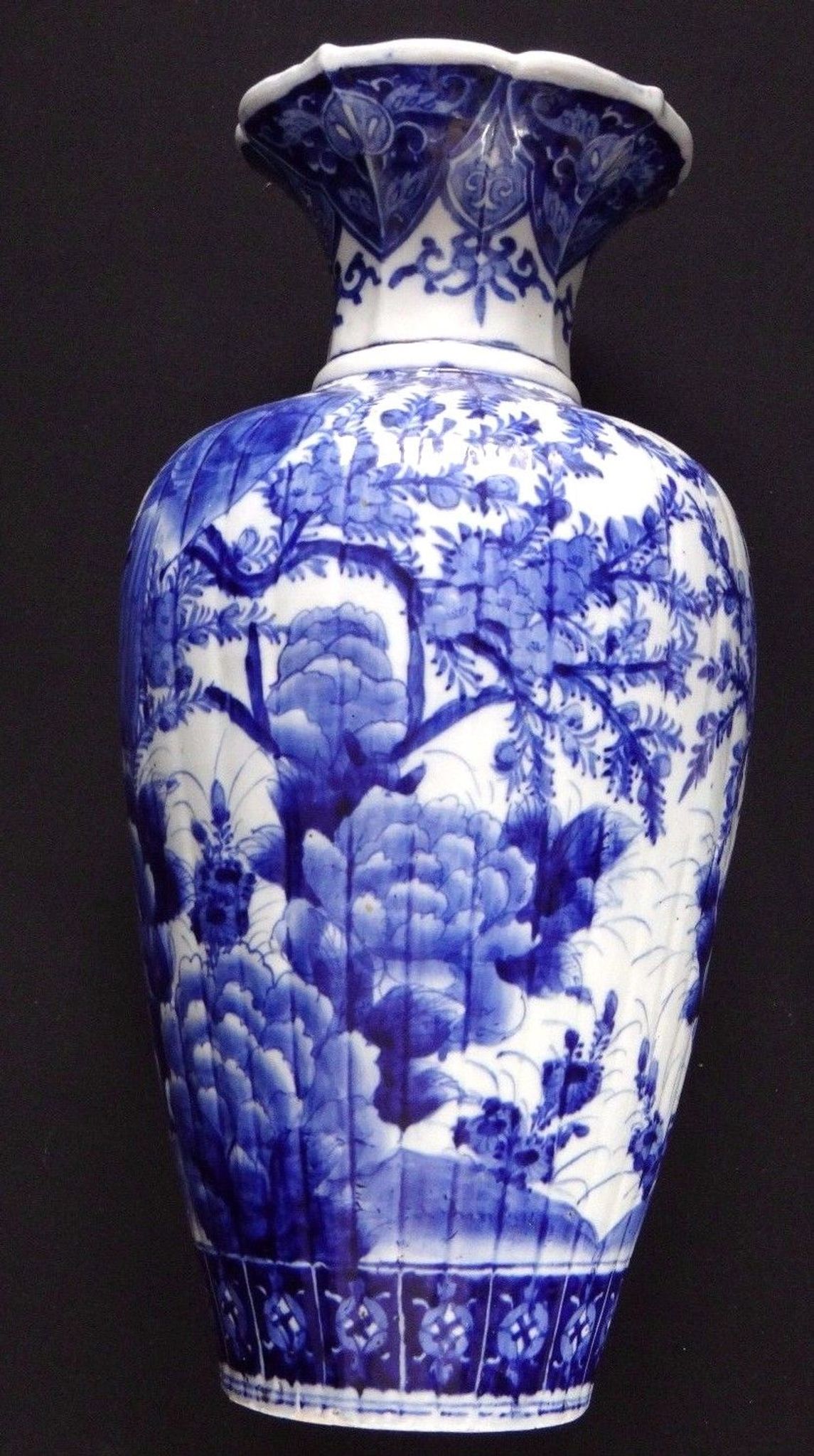 Japanese vase white blue 54cm bird JapanXIX