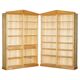 Pair of large open bookshelves in satin birch and walnut, height 2.5 m.
