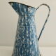 Vintage enamelled metal pitcher - blue and white