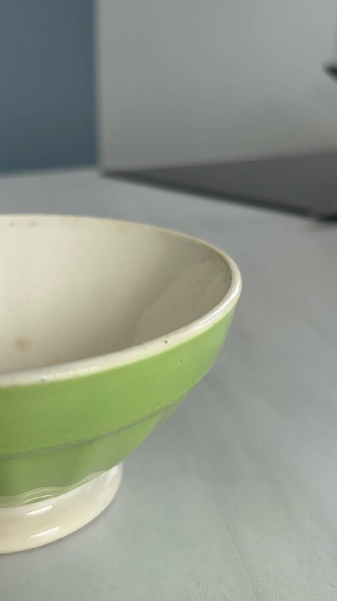 Antique bowl Digoin Sarreguemines France | Vintage green earthenware bowl