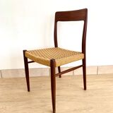 Suite of 4 Scandinavian teak chairs and braided rope