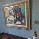 1959 Mid-Century Modern Swedish "Still Life With Lamp" Vintage Oil Painting, Framed