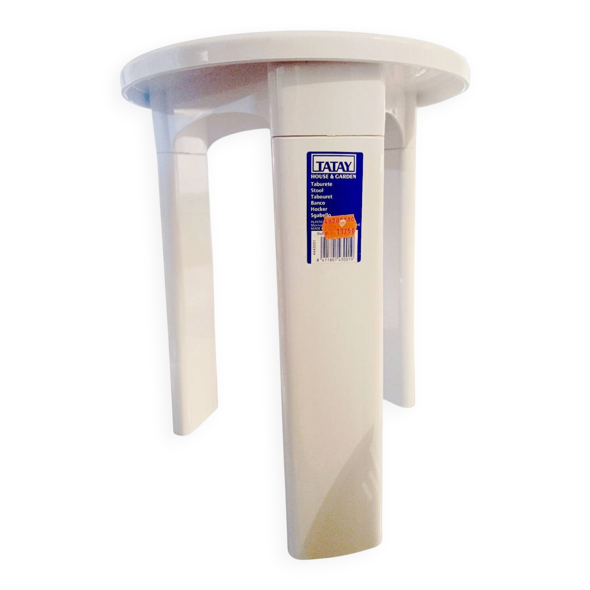 Vintage white glossy Tatay stool — Spain, 1990s