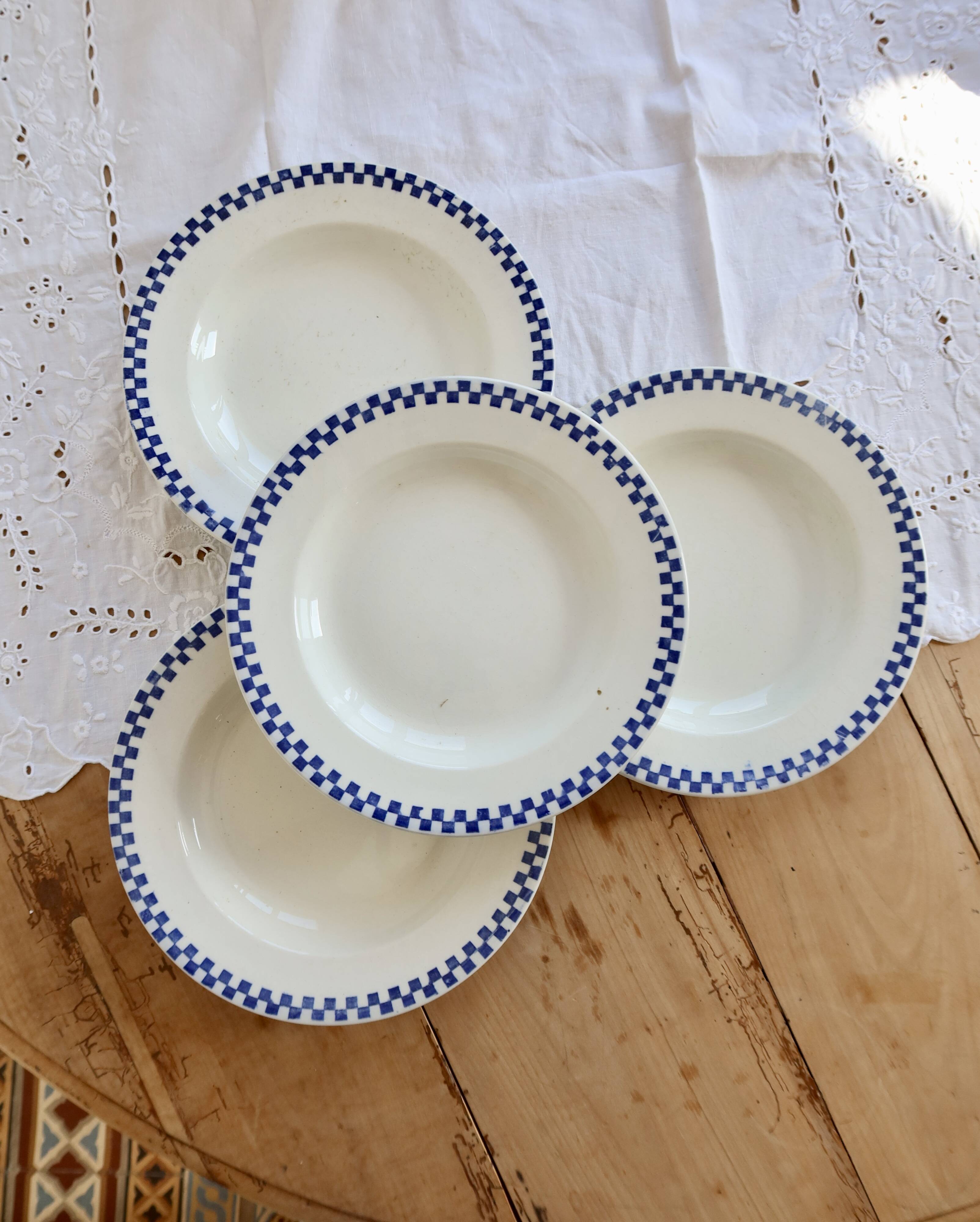4 antique deep plates, ironstone Salins - Damier model