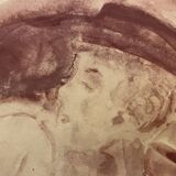 Signed painting monochrome watercolor caput mortum female portrait "Belle époque"