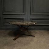 Coffee table with fossilized stone top and brutalist base, 1970s