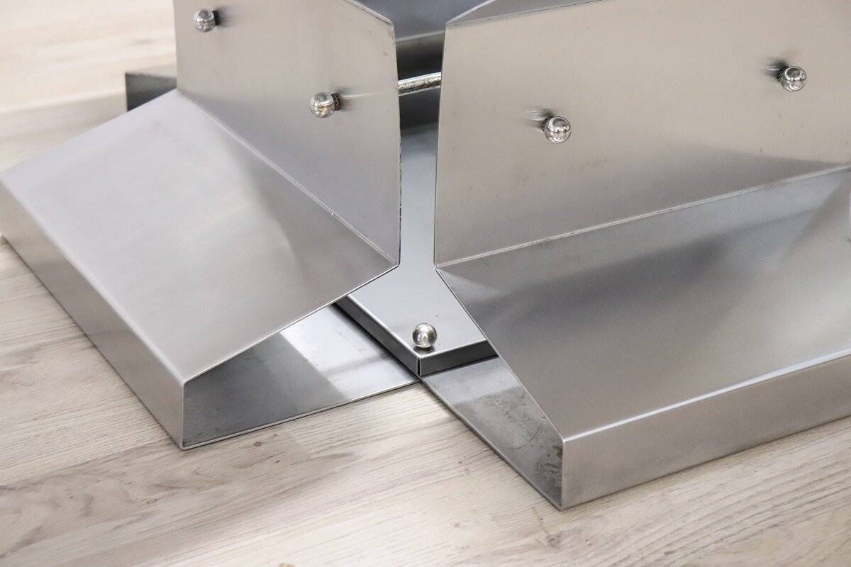 Square Coffee Table In Steel And Glass, Italy 1970s