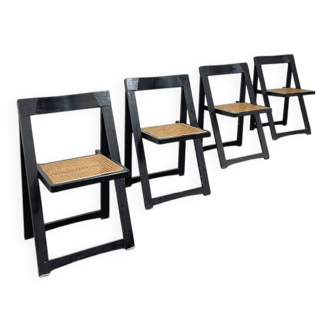 4 chaises vintage pliantes en bois et cannage