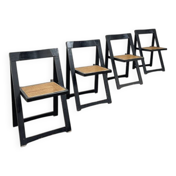 4 chaises vintage pliantes en bois et cannage