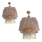 Pink Murano Glass Chandelier Tronchi Venini Style, set of 2 or a pair of chandeliers