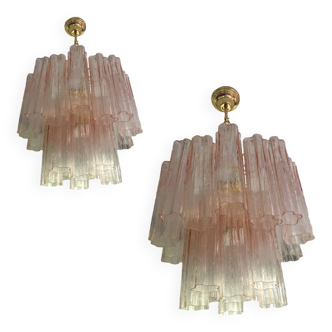 Pink Murano Glass Chandelier Tronchi Venini Style, set of 2 or a pair of chandeliers